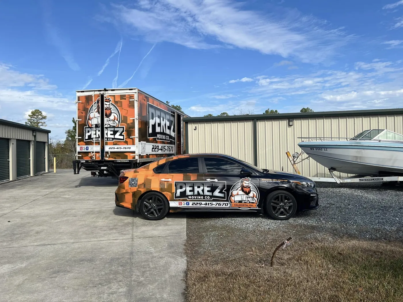 Perez Moving Co branded box truck at the warehouse in Valdosta, GA