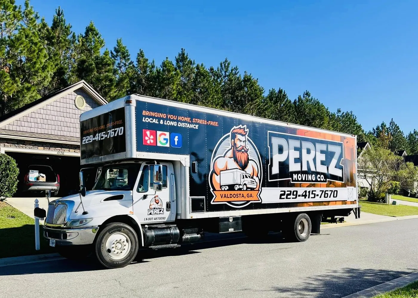 Perez Moving Co branded moving truck on a South Georgia street